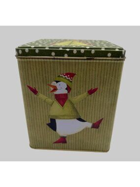 Debbie Mumm 2007 Christmas Penguin Metal Cookie Tin Square Holiday Storage